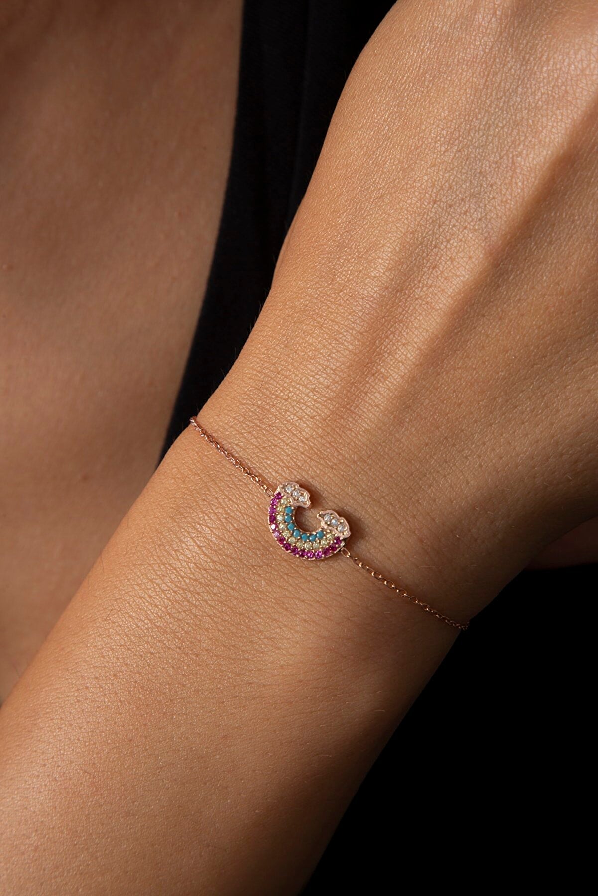 Bracelet en argent sterling 925 modèle arc-en-ciel pour femmes, vente en gros