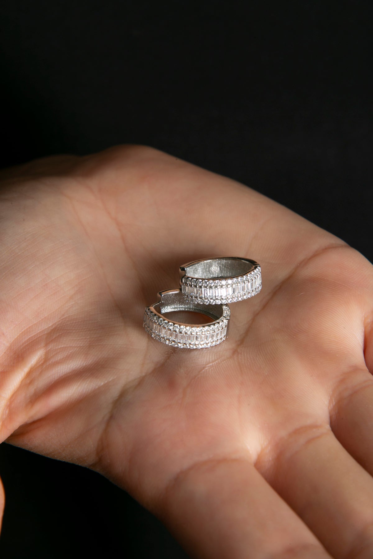 Wholesale Women's Baguette Stone Hoop Model 925 Sterling Silver Earrings