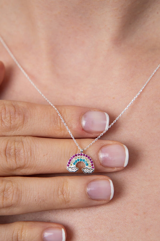 Wholesale Women's Cloud-Detailed Rainbow Design 925 Sterling Silver Necklace