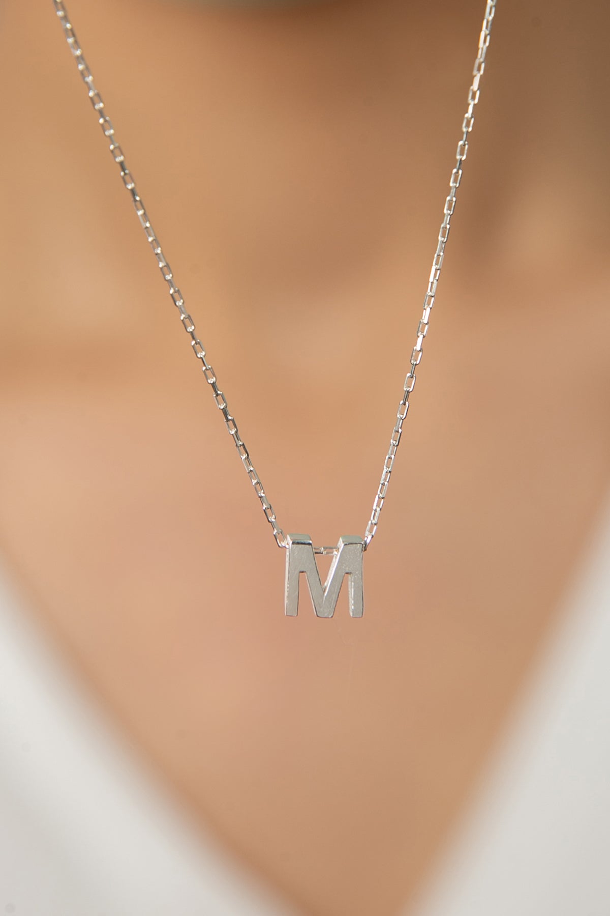 Collier en argent sterling 925 avec lettre M 3D pour femmes, vente en gros 