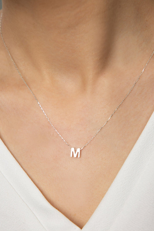 Collier en argent sterling 925 avec lettre M 3D pour femmes, vente en gros 