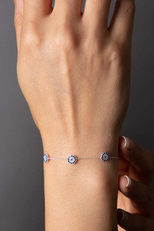 Wholesale Women's Evil Eye Model 925 Sterling Silver Bracelet