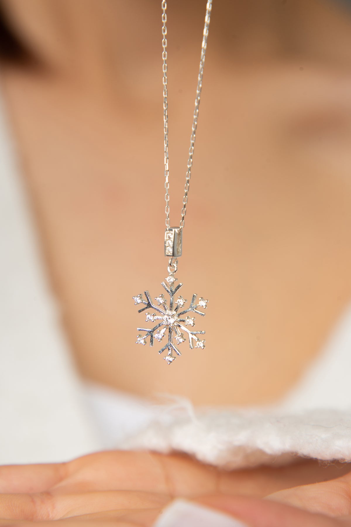 Wolesale Women's Snowflake Design 925 Sterling Silver Necklace