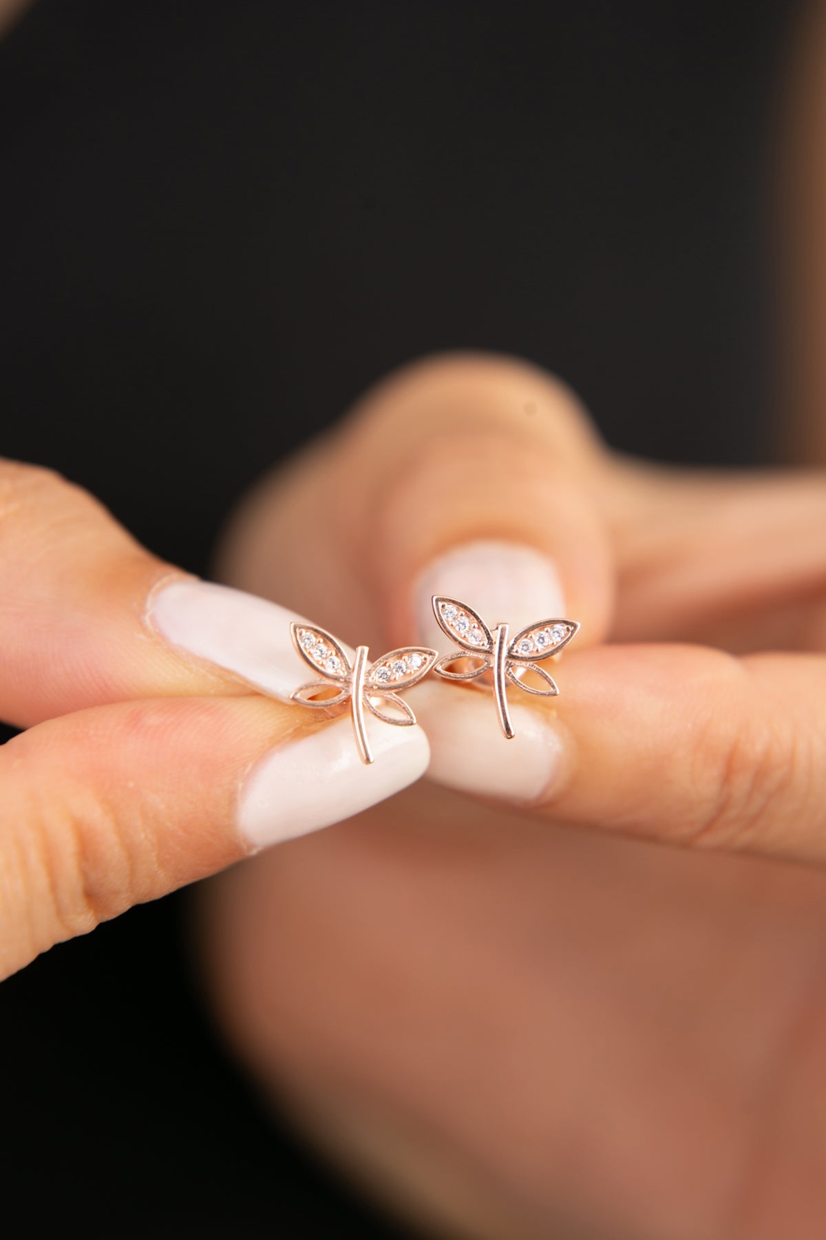 wholesale Women's Rose-Plated Dragonfly Earrings in 925 Sterling Silver