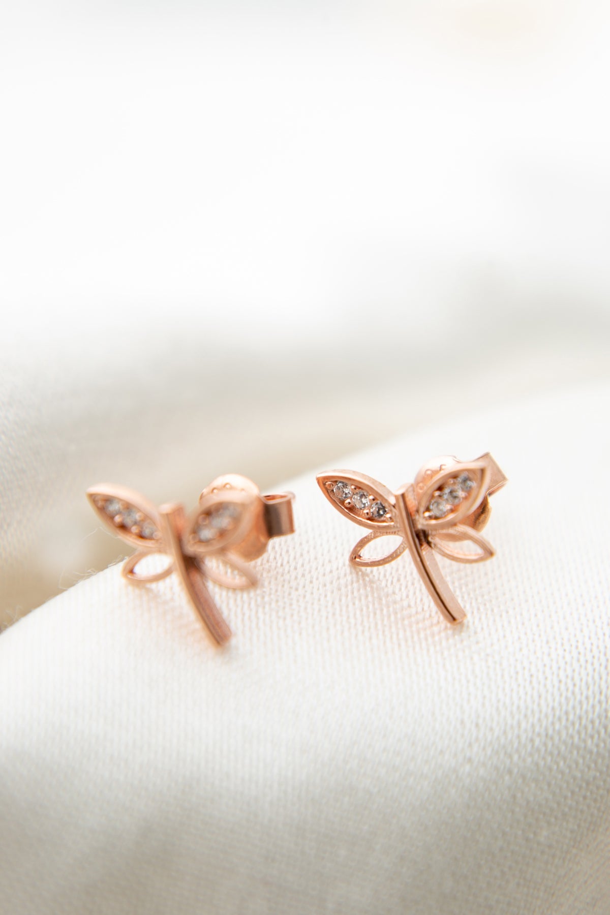 wholesale Women's Rose-Plated Dragonfly Earrings in 925 Sterling Silver