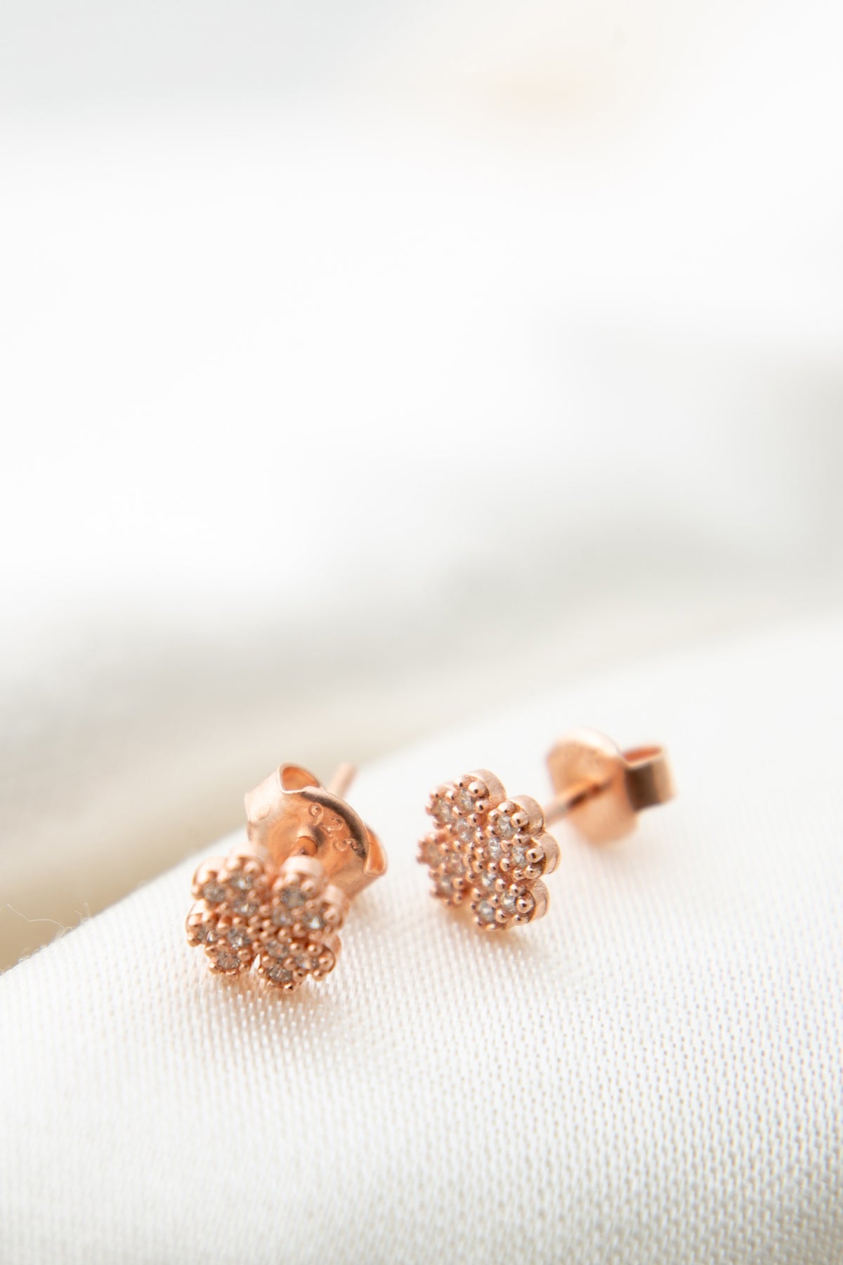 Wholesale Women's Rose Gold-Plated 925 Sterling Silver Flower Earrings with Stone Detail