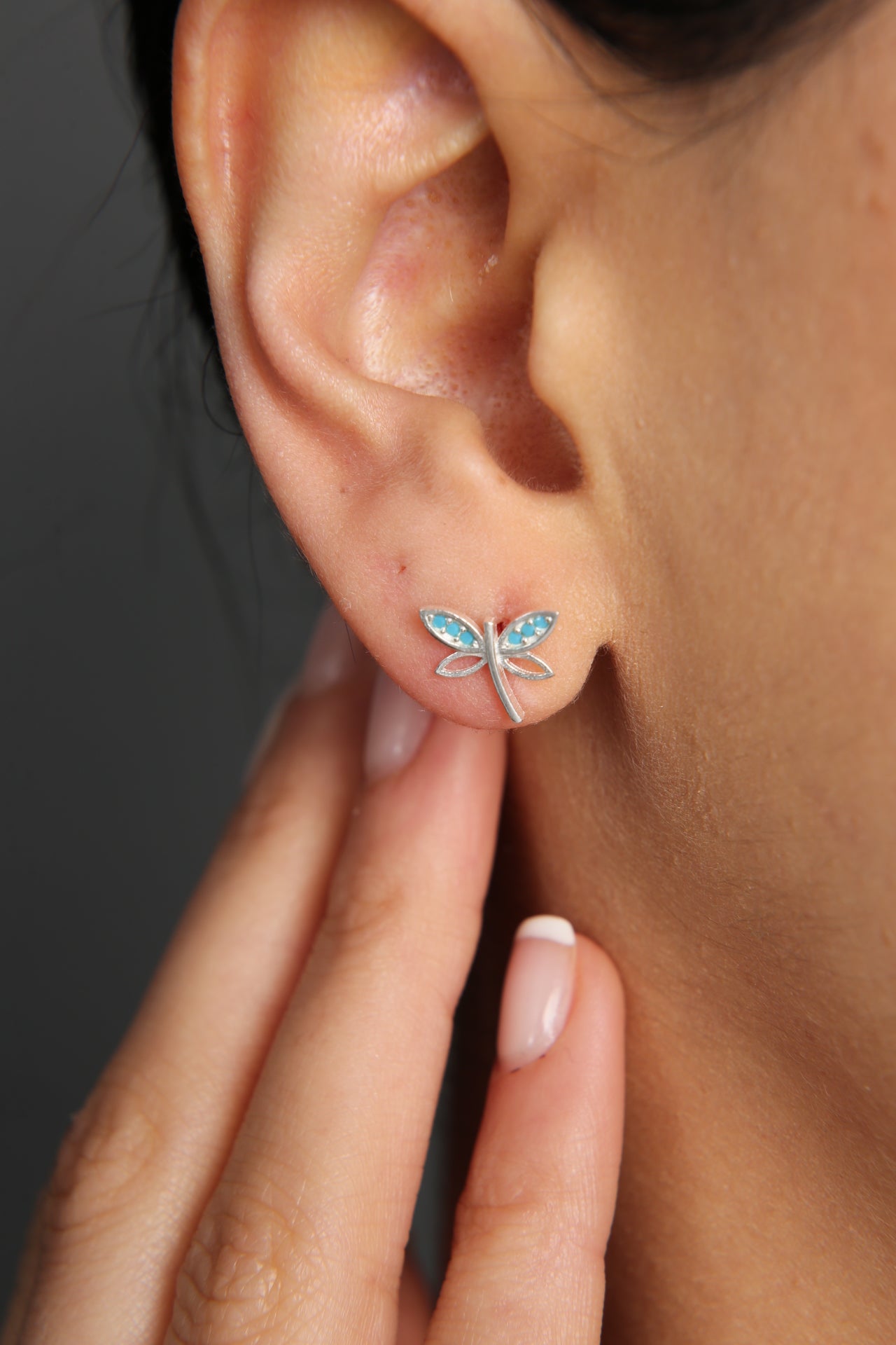 Wholesale Women's Stone Dragonfly Model 925 Sterling Silver Earrings