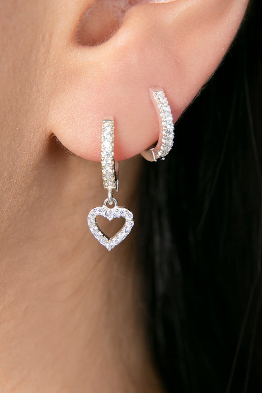 Wholesale Women's Heart Model 925 Sterling Silver Double Earrings Set