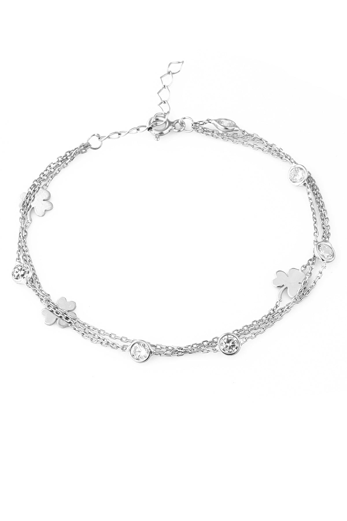 Wholesale Women's 925 Sterling Silver Bracelet with Stone and Clover Detail