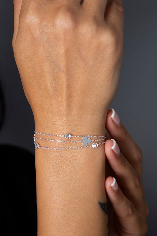 Bracelet en argent sterling 925 pour femmes, avec détails en pierre et trèfle, vente en gros 