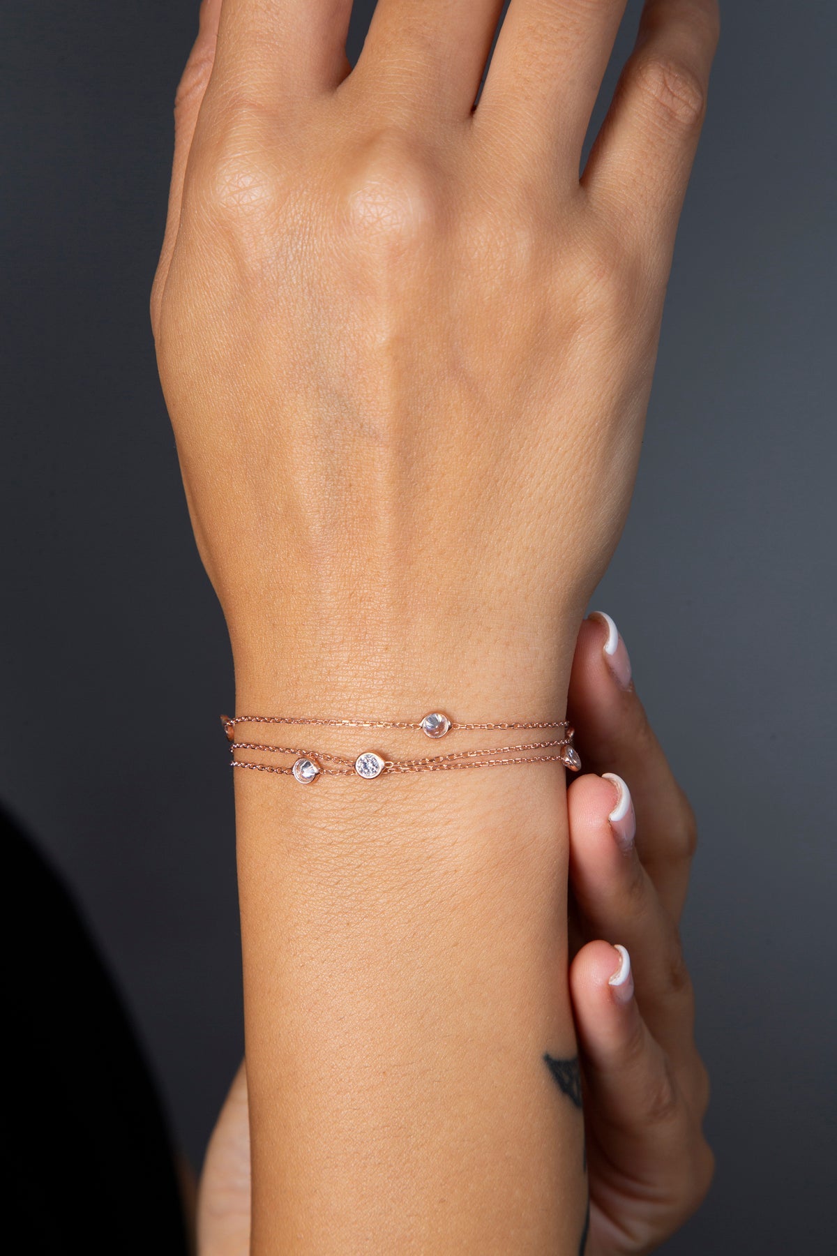 Bracelet en argent sterling 925 plaqué or rose pour femme, avec détails en pierre, vente en gros