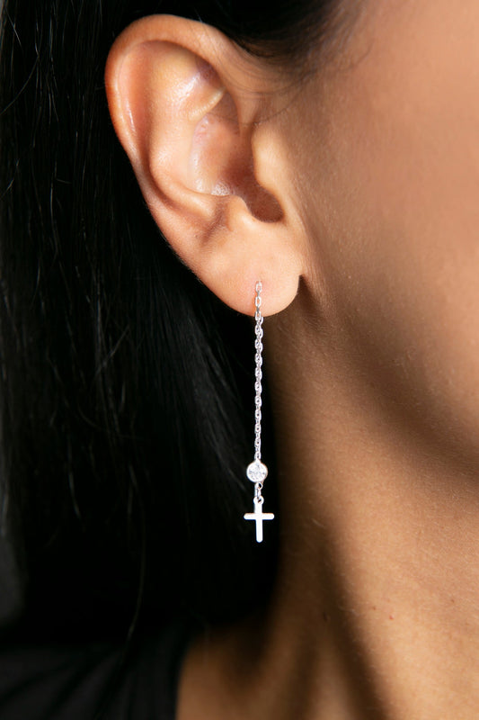 Boucles d'oreilles croix en argent sterling 925 pour femmes, avec pierres, vente en gros